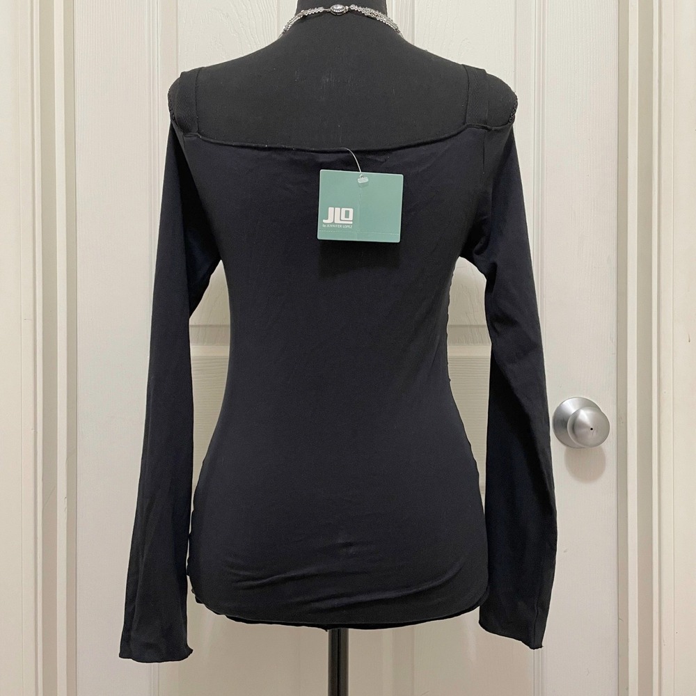 Vintage JLO by Jennifer Lopez Cold Shoulder Top Black M Ruched Y2K NWT Club Goth - Picture 3 of 9
